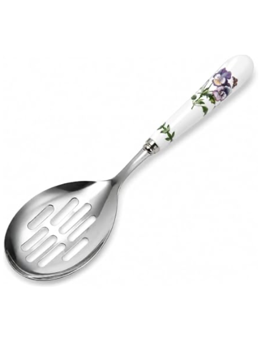 Portmeirion Spoon Floral Ceramic Handle Slotted Serving White Green Pansies
